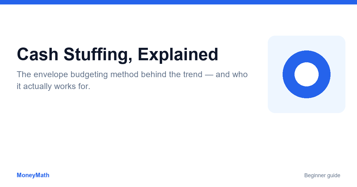 Title graphic reading Cash Stuffing Explained, describing the envelope budgeting method behind the trend.